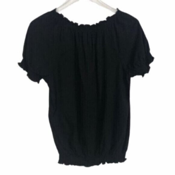 Croft & Barrow | Blue Embroidery Tie Neck Short Sleeve Top Size Small - Picture 5 of 9